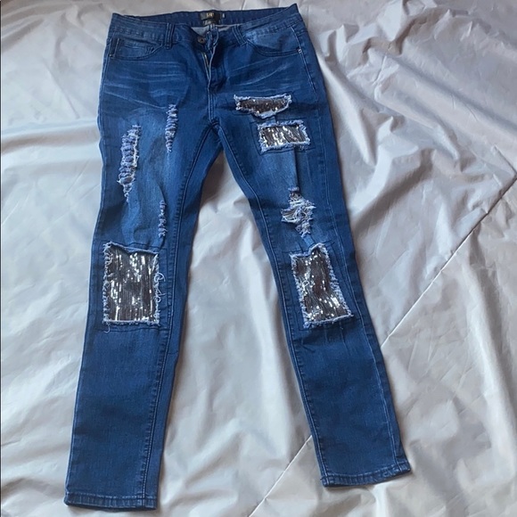 Lucky & Blessed Denim - NWOT Lucky & Blessed Sequin Patch Jeans